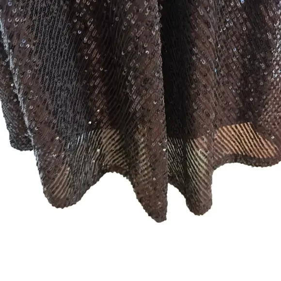 Y2K BROWN SEQUIN MAXI DRESS W KEYHOLE BACK GLAMOROUS GOWN MINIMALIST STYLE M - Picture 11 of 12